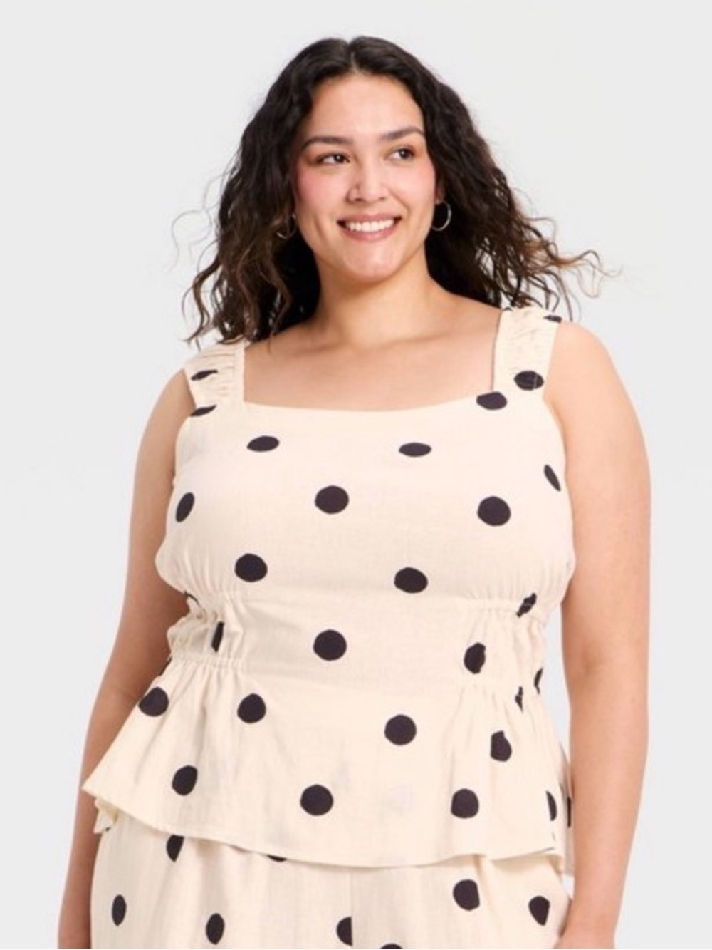 a new day Cream and Black Polka Dot Peplum Cami